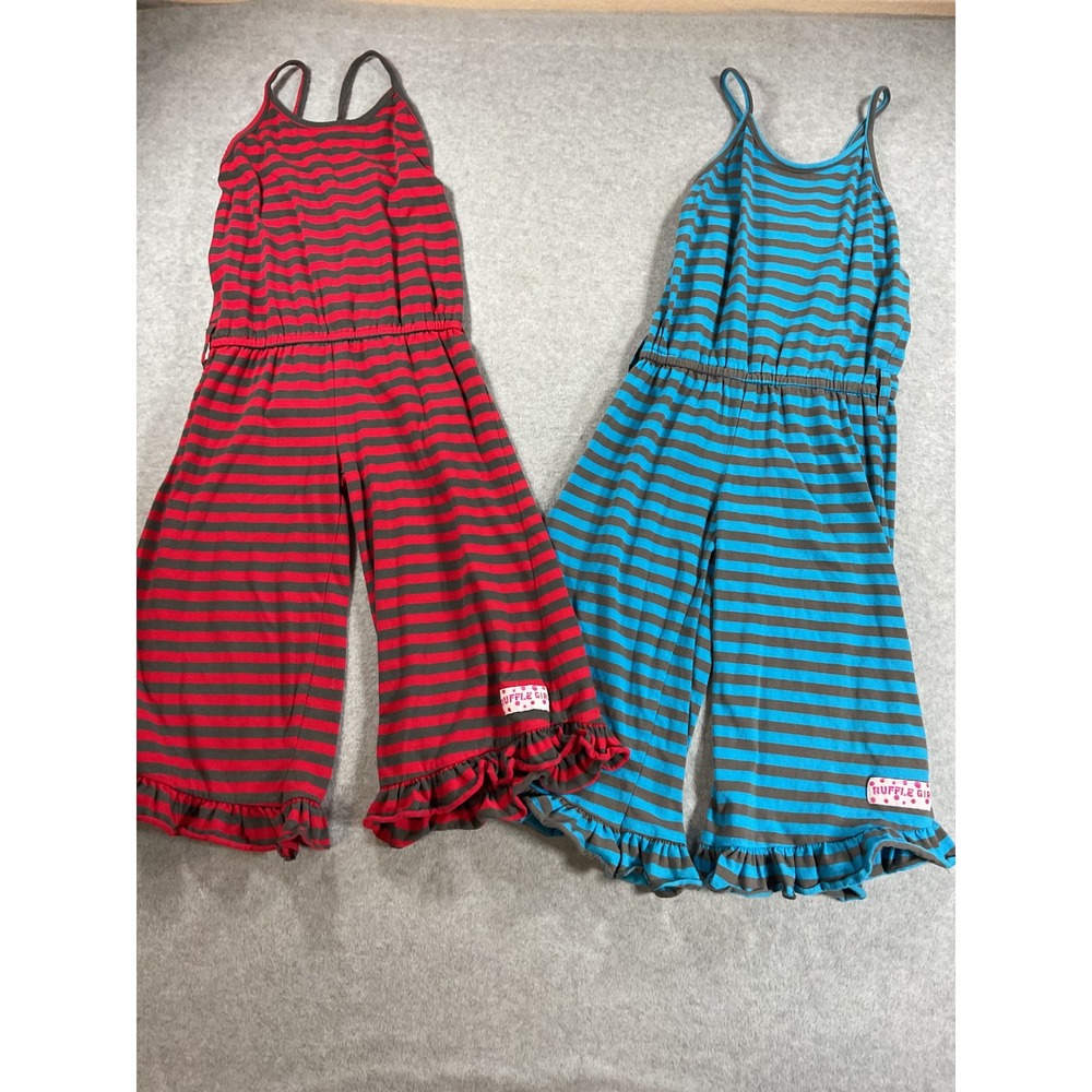 Ruffle Girl Girls Striped Ruffle Hem Jumpsuit Set Red Blue Size 7 Lot of 2 2053